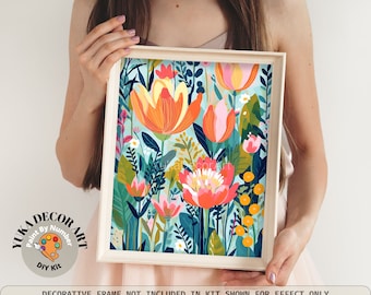 Zestaw do malowania po numerach WildFlowers dla dorosłych Malowanie wiosennych kwiatów Łatwy zestaw do samodzielnego malowania farbami akrylowymi dla początkujących Sztuka ścienna Prezent dla mamy