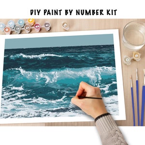 Seaside PAINT by NUMBERS Kit for Adult & Kids, Sea Waves Beach DIY Painting  , Easy Beginner Acrylic Painting Kit,home Decor Gift 