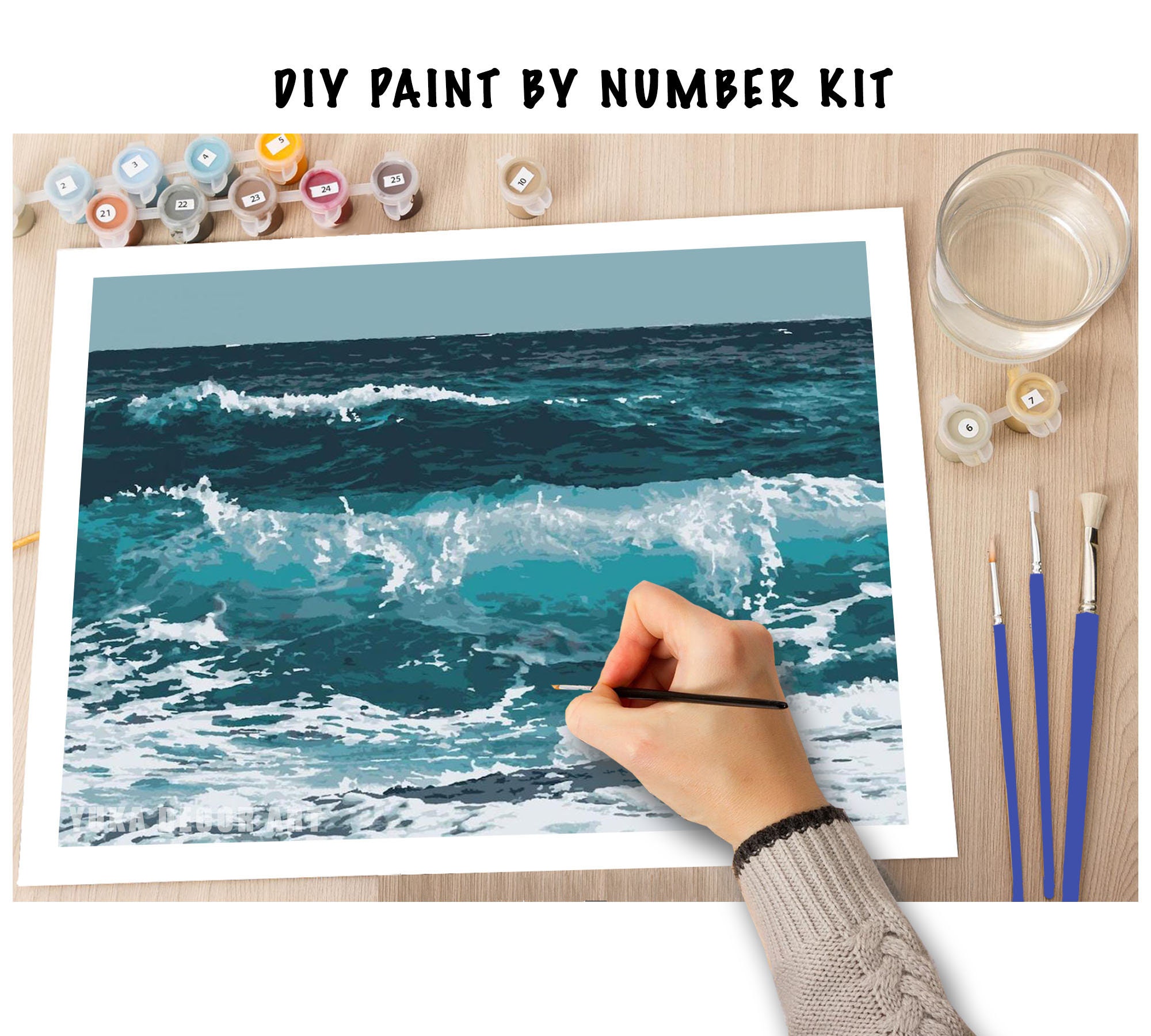 Seaside PAINT by NUMBERS Kit for Adult Kids Sea Waves Beach DIY