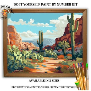 Cactus PAINT by NUMBER kit adulte désert Midwest paysage peinture facile débutants kit de peinture bricolage décoration de cabine thème vintage désert Art cadeau