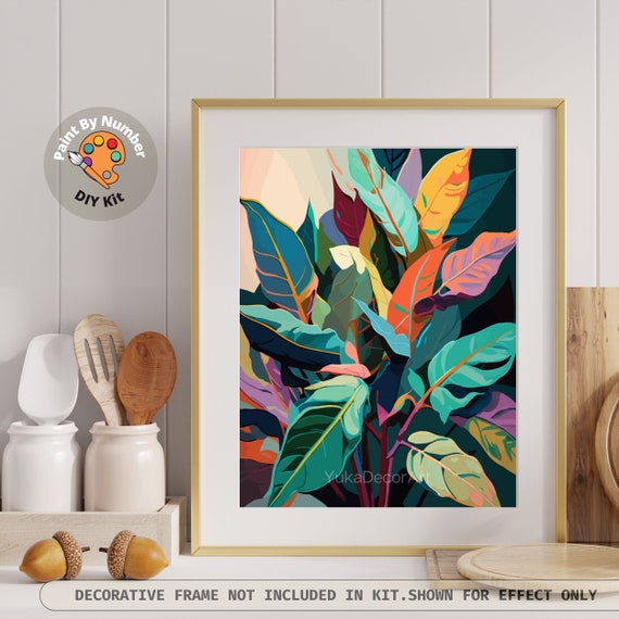 Tropical Leaves PAINT by NUMBER Kit Adults ,abstract Garden Plants Art ,easy  DIY Beginners Acrylic Paint Kit ,living Bedroom Wall Art Gift 