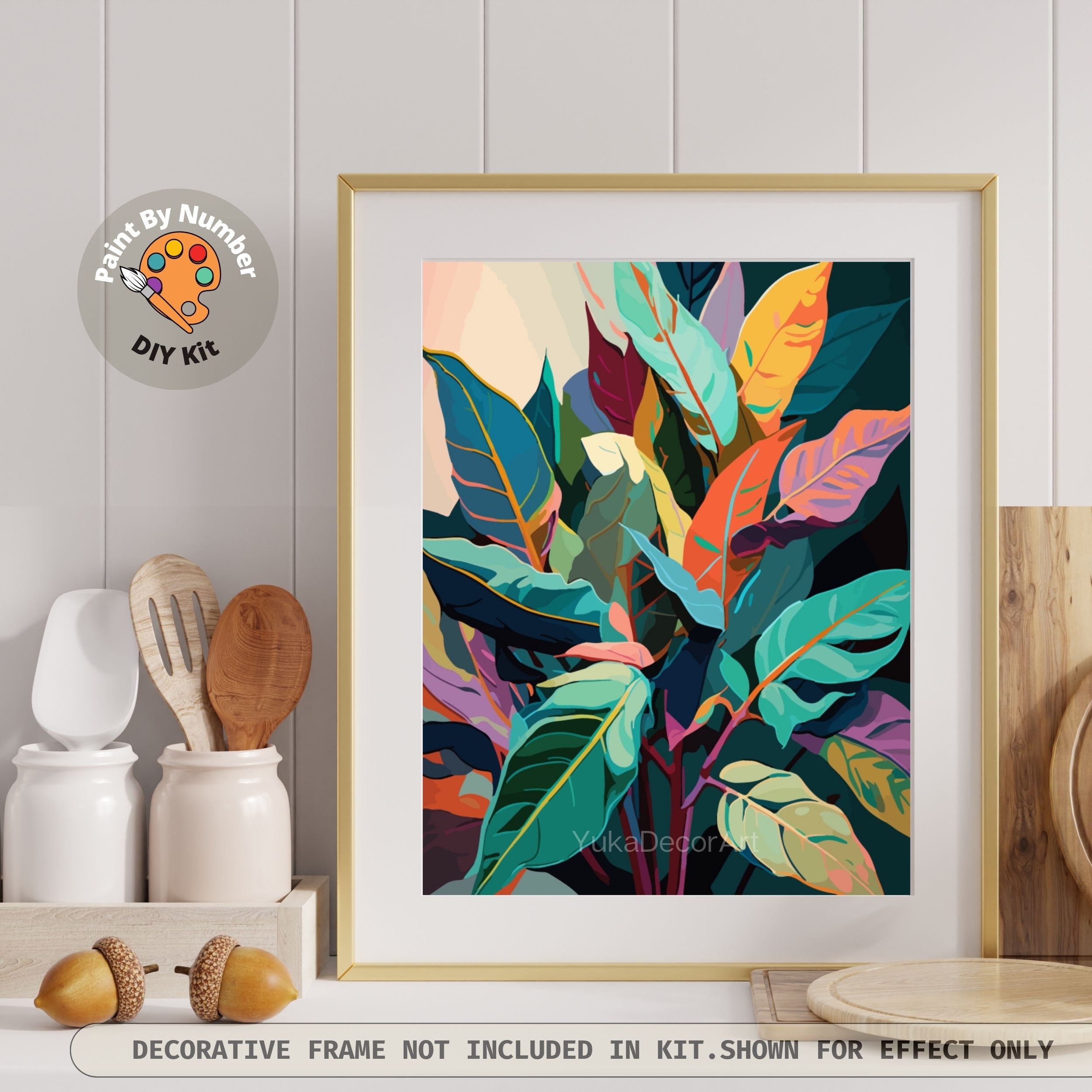 Abstract Orange & Leaf PAINT by NUMBER Kit Adults , Boho Art Style