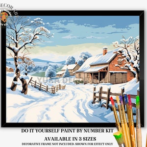 Vintage Style PAINT by NUMBER DIY Kit Adult Winter Landscape Christmas Holiday Wall Art Easy Beginner Acrylic Painting Mom Dad Birthday Gift