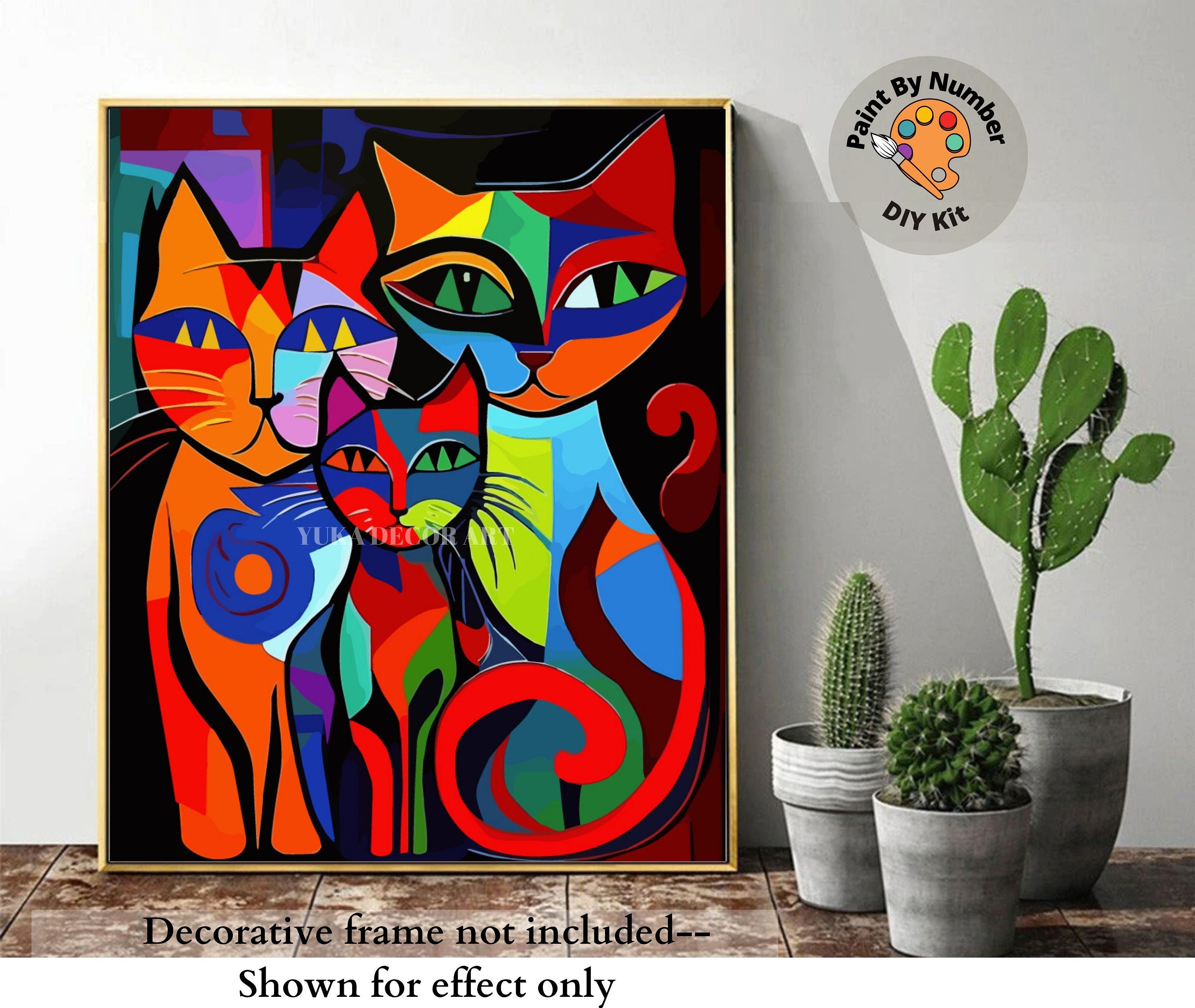 Paint By Numbers Adults kids Glass Cat Animal DIY Painting Kit 40x50CM  Canvas