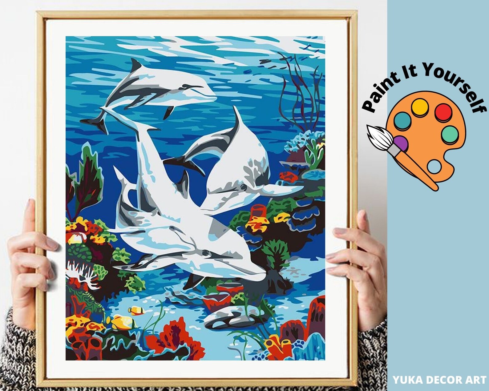 Dolphin PAINT by NUMBER Kit for Kids playing Dolphins in