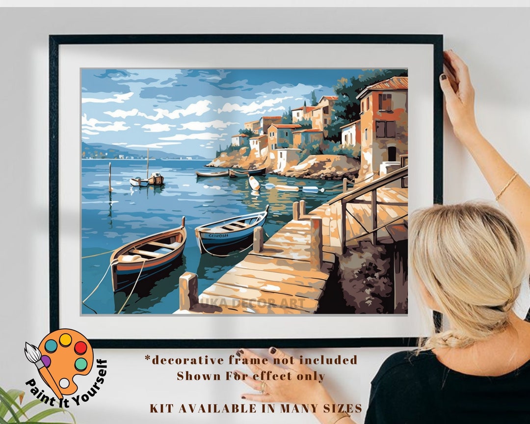 Seascape PAINT by NUMBER Kit for Adult , Rocky Cliff Village on ...
