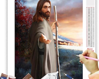 Holy Shepherd Jesus DIAMOND PAINTING Kit Full Drill , Jesus Christ Portrait Diamond Painting, 5D Square / Round Drill , Easy Adult  Hobby.