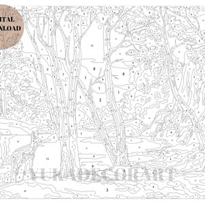 PBN DIGITAL DOWNLOAD Forest Deer Mountain Lake Vintage Style Art - ( No Physical Item shipped ) - Print And Paint Set image 4