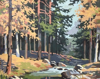 Vintage Style  PAINT by NUMBER Kit Adult, Stream River Landscape Art , Easy Beginner Acrylic Painting DIY Kit,Home Decor Gift