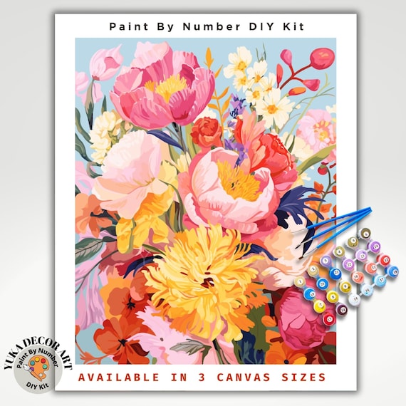 DIY Paint by Numbers for Adults Pink Flowers-a Beautiful Vintage Old Style  Adult Paint by Number , Painting by Numbers , Adults' Paint-by-Number Kits