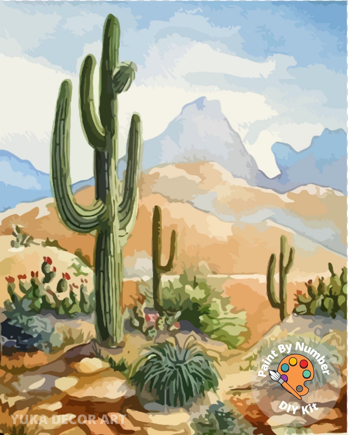 Desert Landscape PAINT by NUMBER Kit Cactus Flowers Sunset Etsy