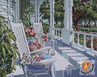 Kit de pintura por números vintage para adultos, relajante en casa de campo, kit de pintura acrílica fácil para principiantes, regalo de decoración vintage