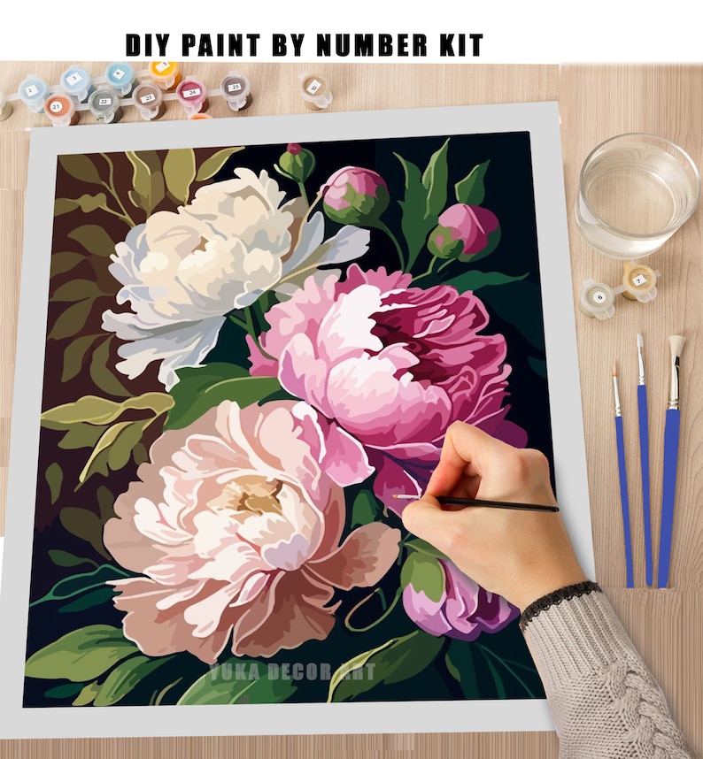 Paint by Numbers Adult Pink Peonies Flower Painting Easy Beginner Paint ...