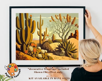 Retro Decor PAINT by NUMBER Kit Adult, Desert Midwest Landscape Cactus  Easy Beginners  DIY Painting Vintage Style Ranch Decor Gift For Mom