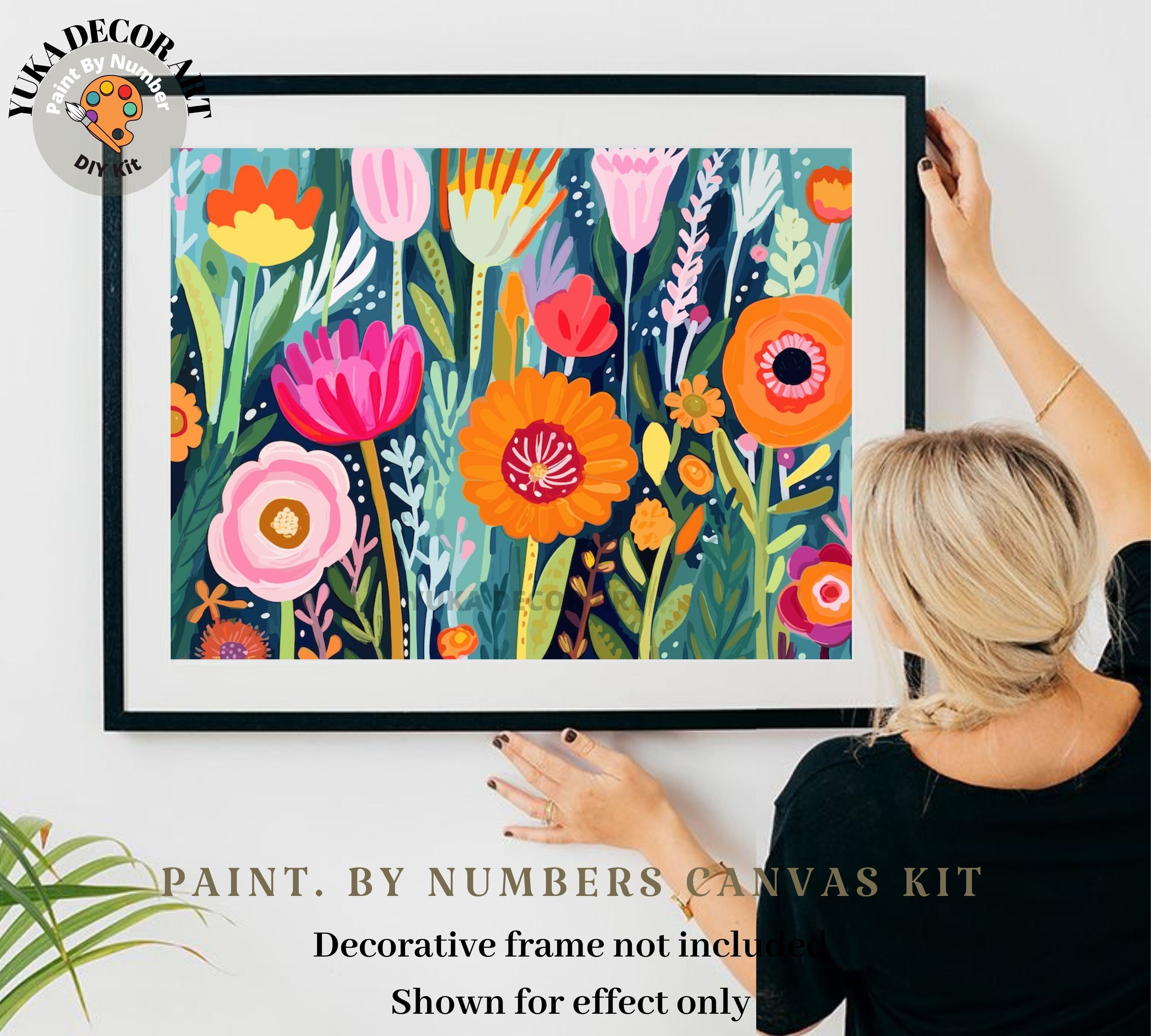 TSVETNOY Paint by Numbers for Adults Kit on Framed Canvas - Fashion Woman Head with Flowers - DIY Abstract Acrylic Painting W