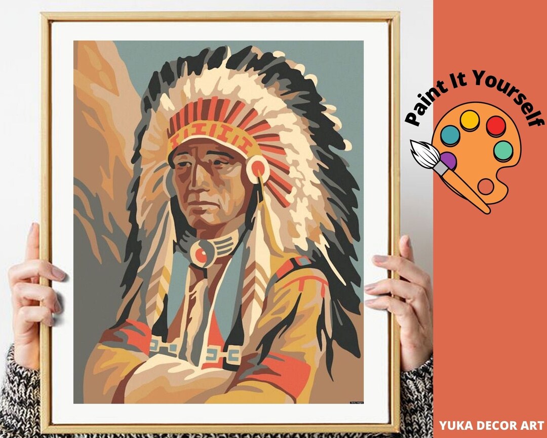 Vintage Style PAINT by NUMBER DIY Kit for Adult , Native American
