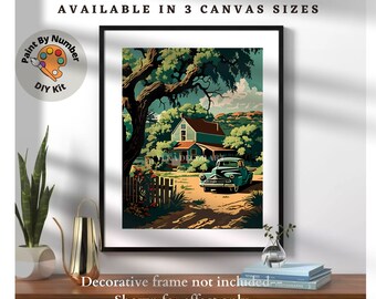 Countryside Cottage PAINT by NUMBER Kit Adult DIY Nature Vintage Style Art Easy Beginner Acrylic Painting Craft Kit Decor Gift Mom  Grandma