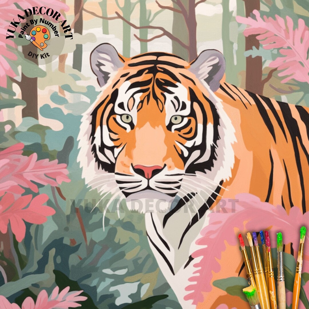 Wild Tiger PAINT by NUMBERS DIY Kit Adult Minimalist Tropical Jungle