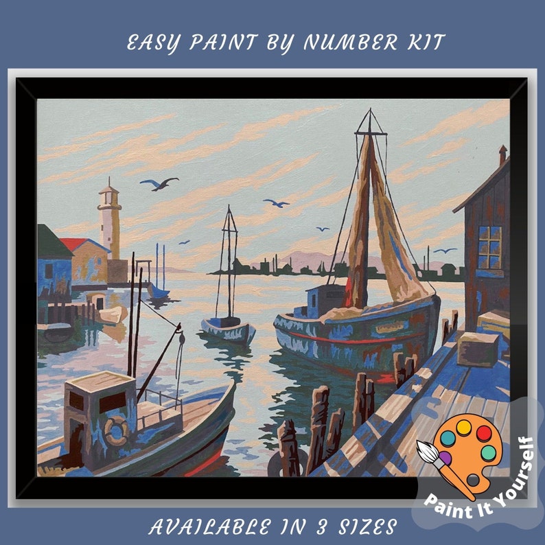 Vintage Style PAINT by NUMBER Kit for Adult DIY Boat Dock Etsy