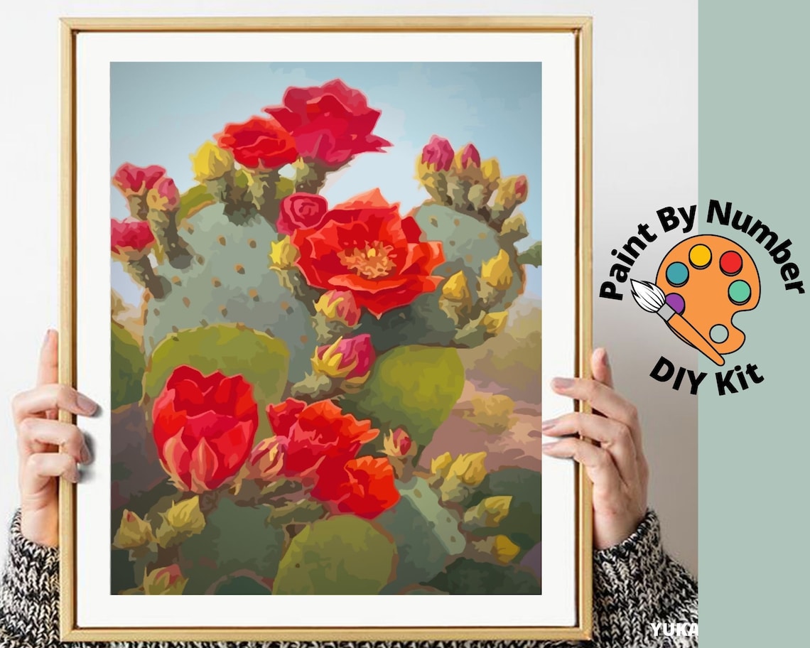 PAINT by NUMBER Kit Cactus Flowers Desert Easy DIY Etsy