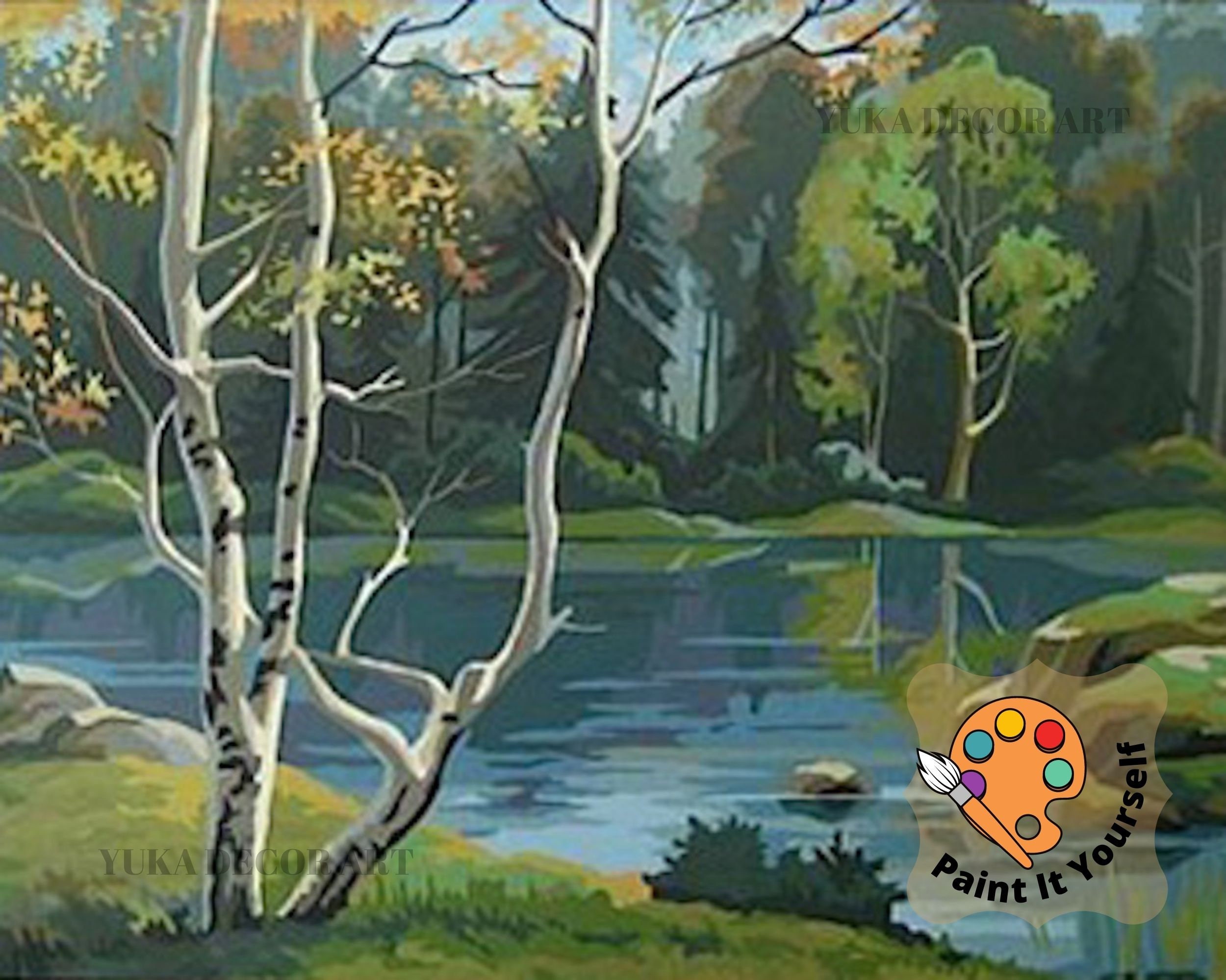 Forest Lake Vintage PAINT by NUMBER Kit Adult Forest Mist 