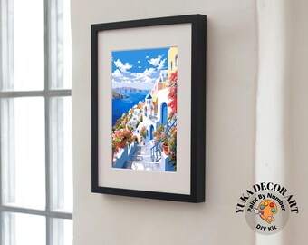 数字で描く大人向けキット ギリシャ サントリーニ島の風景画 ミニマル
