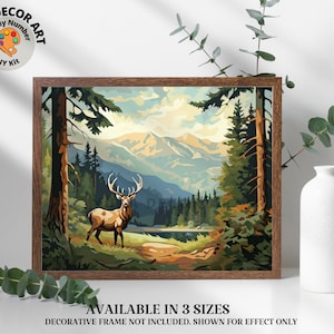 Mountain Stream  PAINT by NUMBER Kit  Adult ,  Deers in Forest Vintage Style DIY Art , Easy Acrylic Paint Kit,Christmas Decor Gift