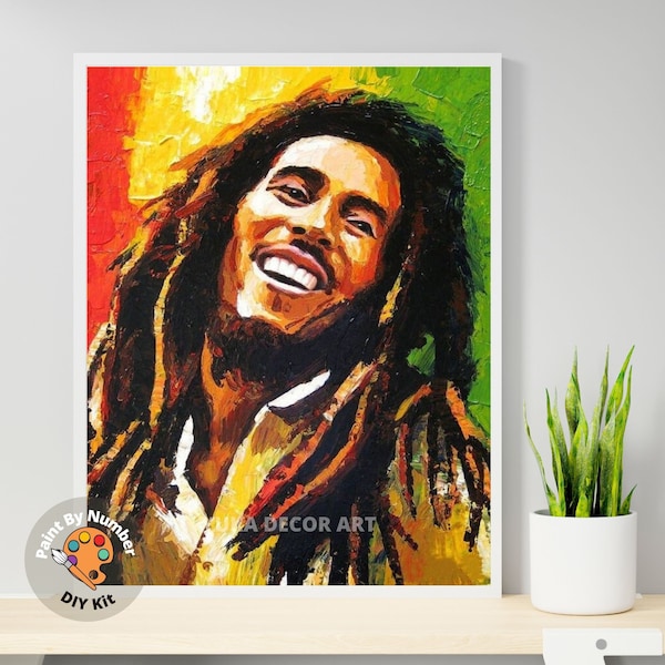 Kit de peinture par numéro adulte, Bob Marley abstrait multicolore, kit de peinture acrylique bricolage facile pour débutants, cadeau d'art mural décoration d'intérieur