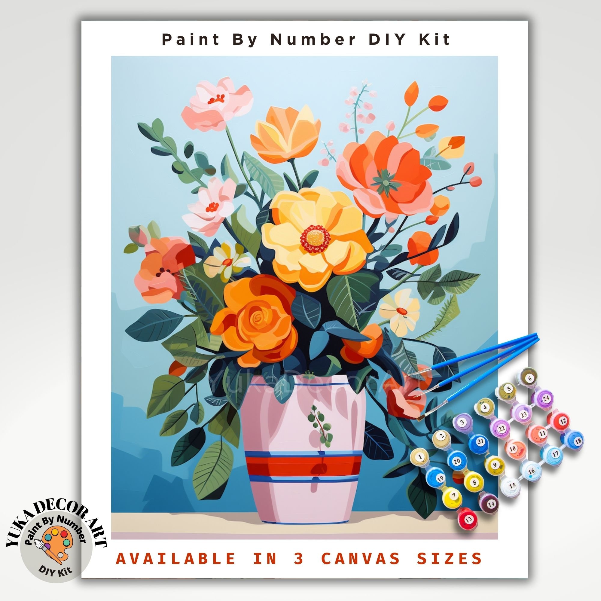 PAINT by NUMBER Kit for Adults Minimalist Flowers Vibrant Art Easy  Beginners Colorful Paint DIY Kit Anniversary Mom Gift Teenager Room Decor 