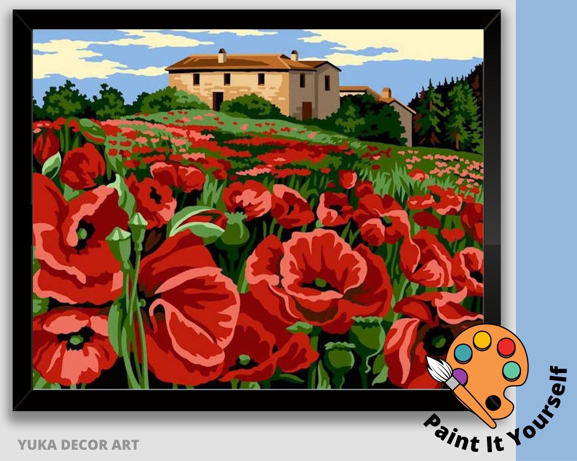 Red Poppy Flowers PAINT by NUMBERS Kit for Adult & KidsValley Etsy