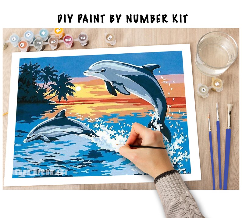Dolphin PAINT by NUMBER Kit for Kids ,dancing in the