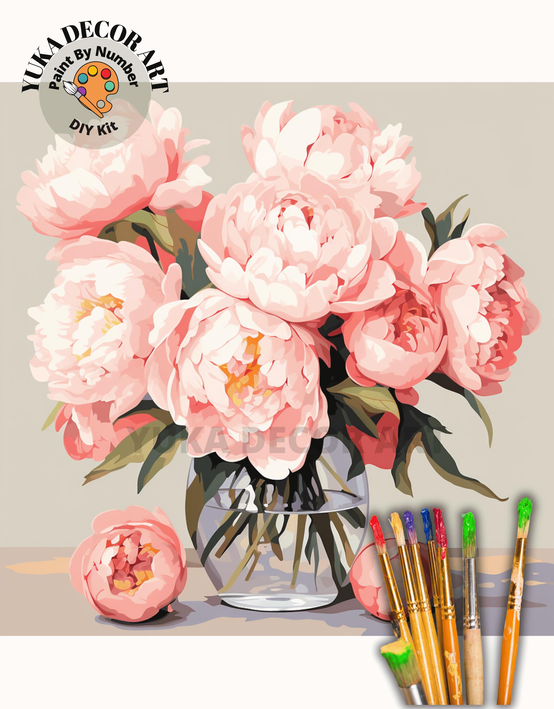 Peony Flowers Vase PAINT by NUMBER Kit Adults still Life Vintage Style ...