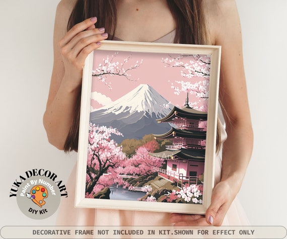 Kit de pintura por números del Monte Fuji, Japón, para adultos y principiantes, kit de arte DIY, kit de pintura acrílica de flor de cerezo rosa, regalo de arte de pared Kit de pintura por números del Monte Fuji, Japón, para adultos y principiantes, kit de arte DIY, kit de pintura acrílica de flor de cerezo rosa, regalo de arte de pared