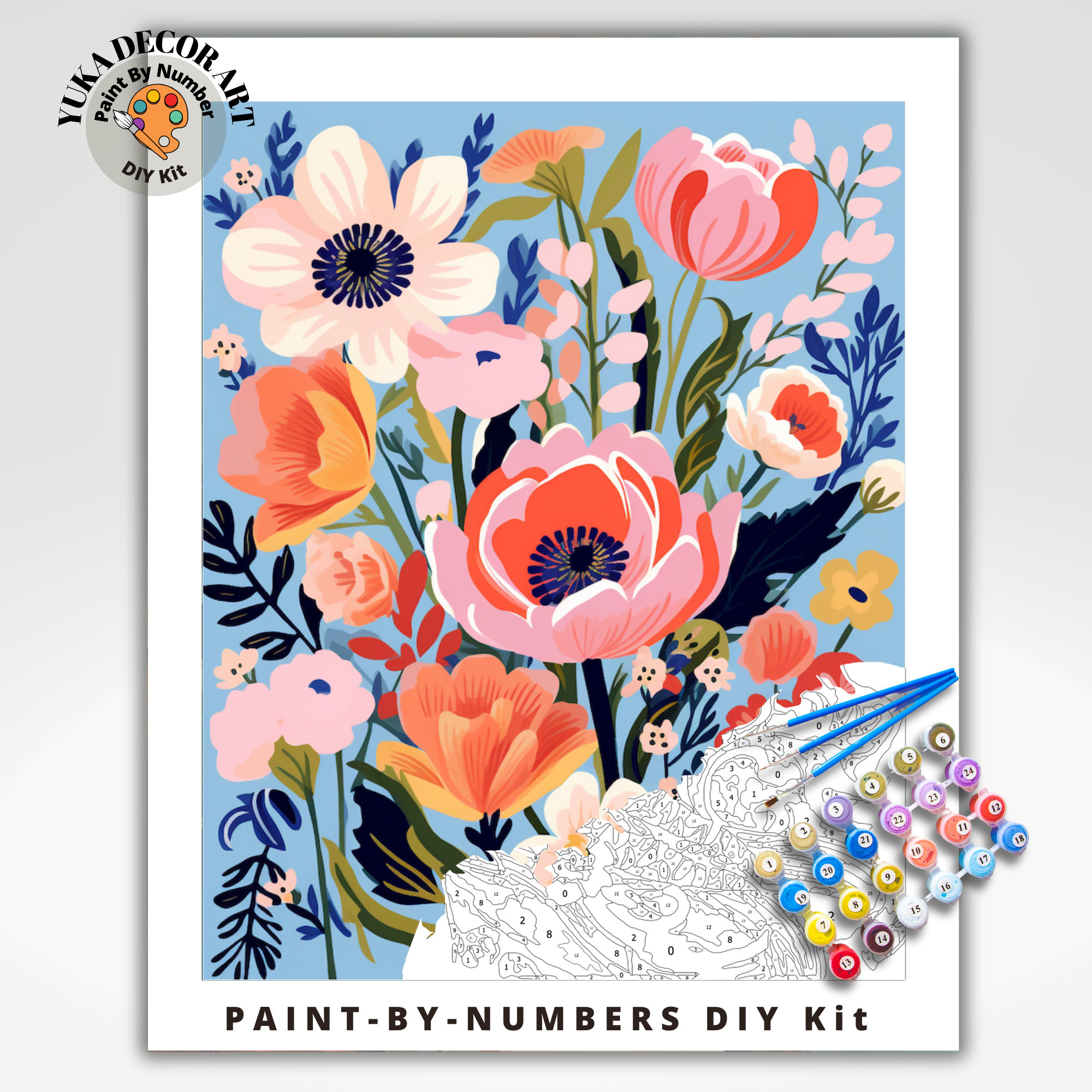 Bird PAINT by NUMBER Kit for Adults ,garden Flowers ,easy DIY