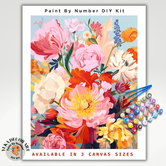 Abstract Flowers PAINT by NUMBER Kit for Adults ,garden Bouquet Plants,easy  DIY Beginners Acrylic Paint Kit ,living Bedroom Wall Art Decor 