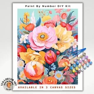 Kit Pintura Por Números CNITUR - Flores Silvestres Em Tela, Arte DIY Para Adultos