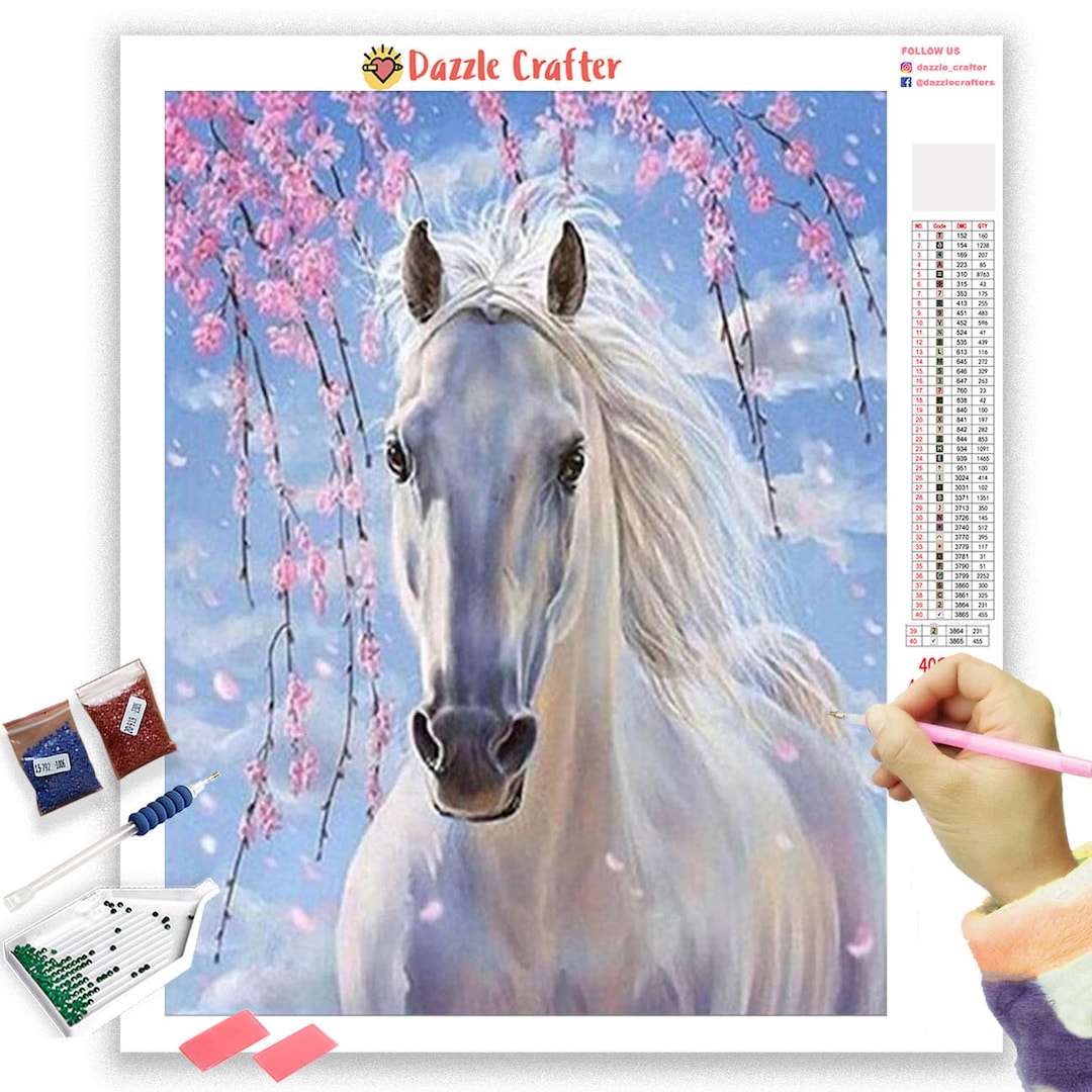 MXJSUA DIY 5D Diamonds Painting Horse by Number Kits for Adults, Blue Horse  Round Full Drill Diamond Art Kits Gray-Blue Horse Picture Arts Craft for