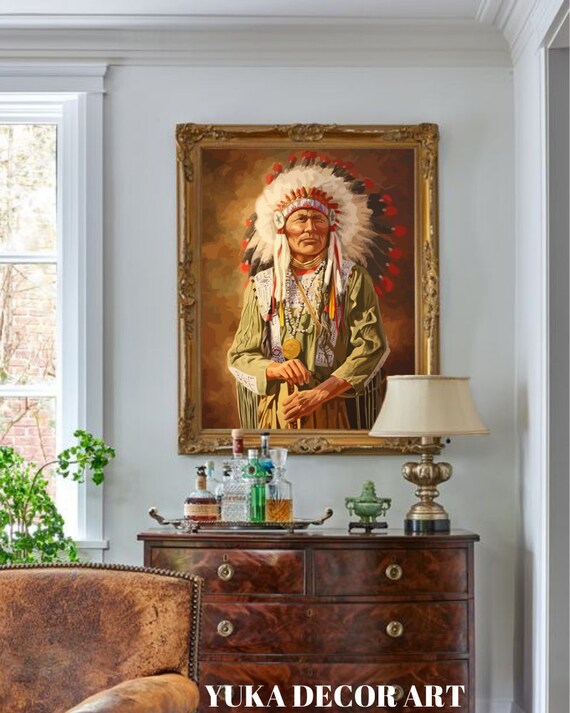 Vintage PAINT by NUMBERS DIY Kit for Adult Native American Chief