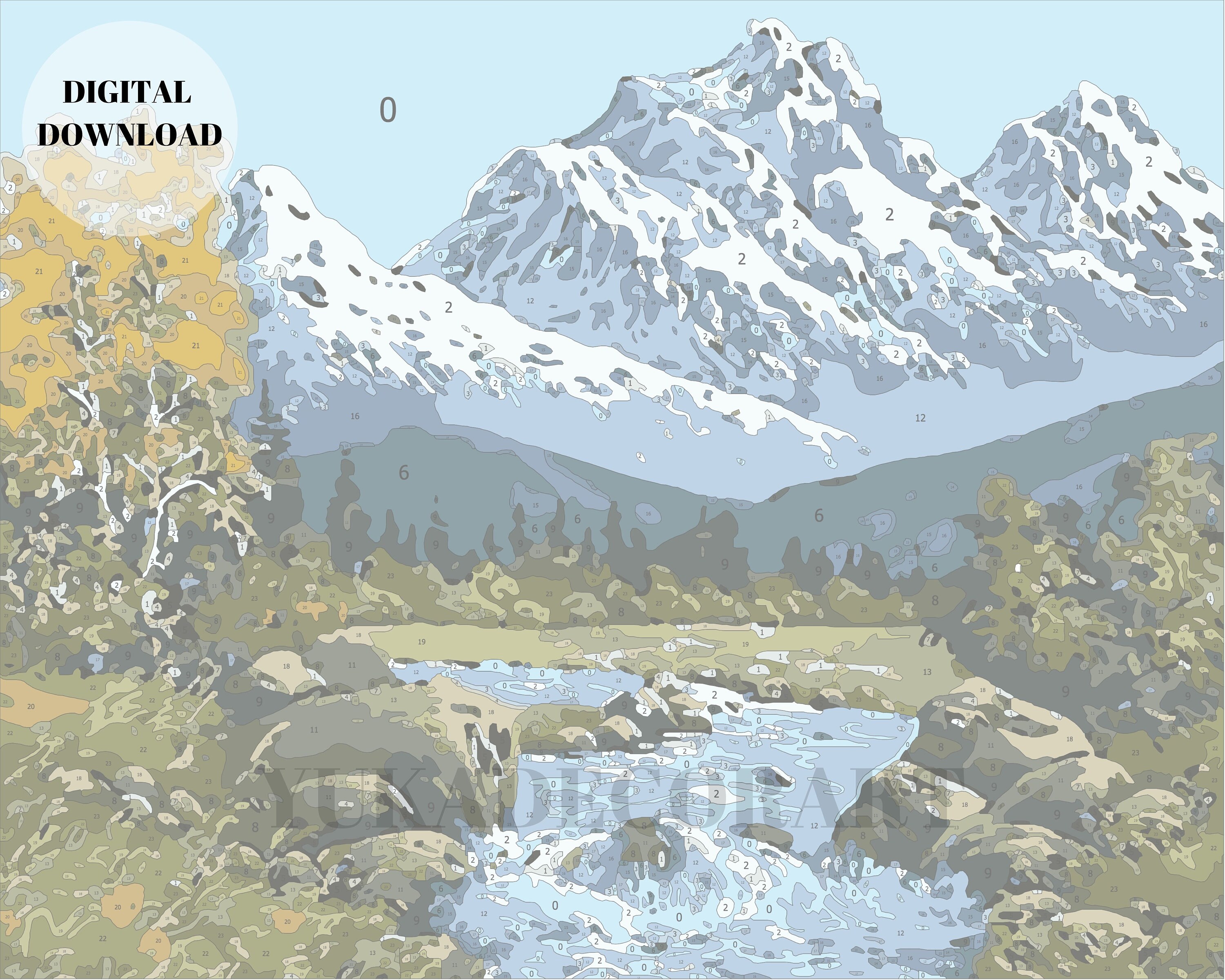 Stained Glass Mountain Scenery – Paint By Numbers