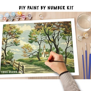 Countryside PAINT by NUMBER Kit for Adult , DIY Nature Vintage Style Art ,  Easy Beginner Acrylic Painting Kit,vintage Decor Gift 