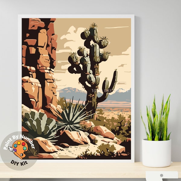 Vintage Southwest Landscape PAINT by NUMBER Kit Adult Desert Cactus Rocky Easy Beginners DIY Painting Vintage Style Art Decor Gift For Mom