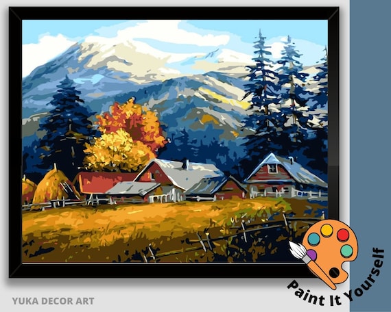 Snow Mountain PAINT by NUMBER DIY Kit for Adult & Kids, Waterfall Vintage  Style Art , Easy Beginner Acrylic Painting Kit,home Decor Gift 