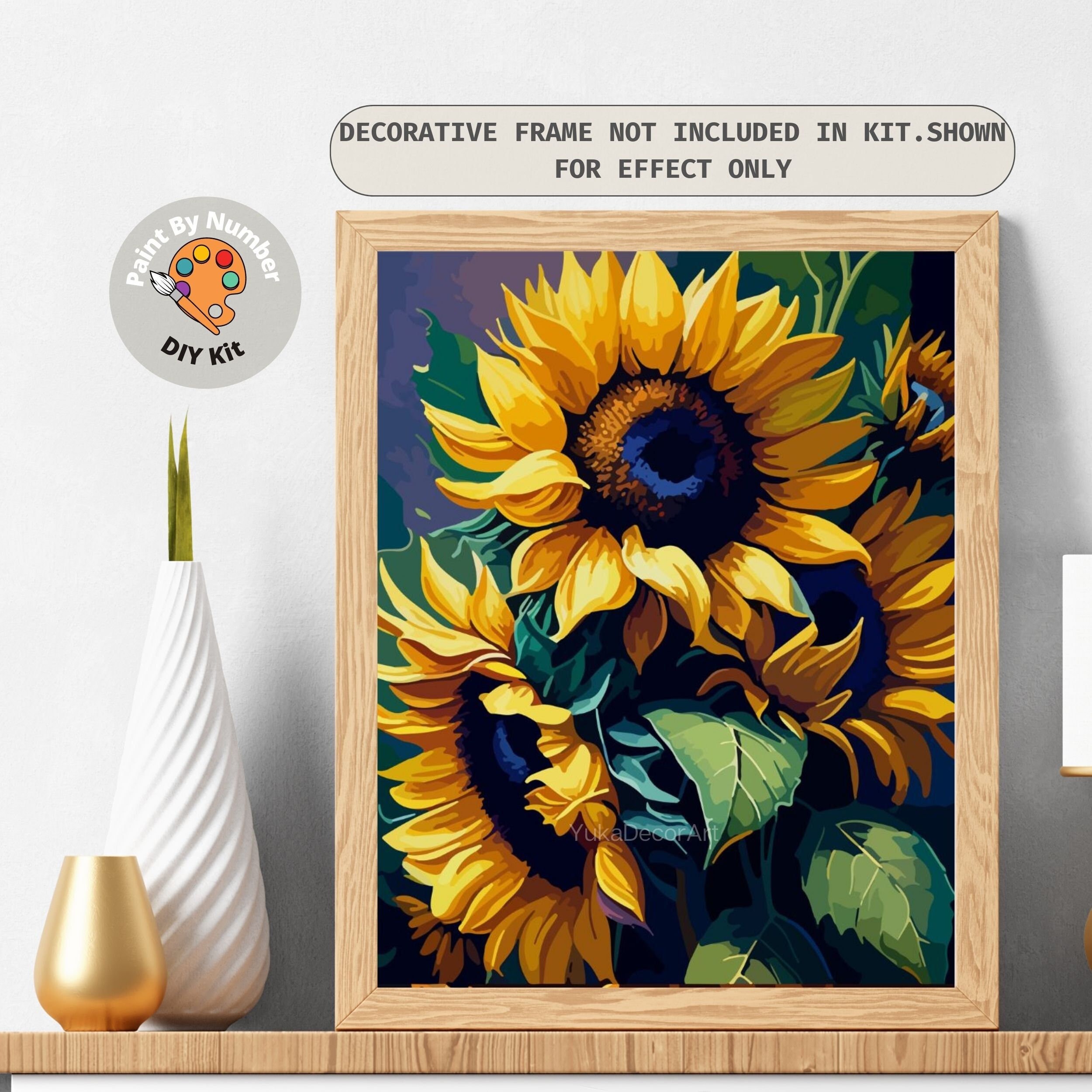 1pc Sunflowers DIY Painting By Numbers For Beginner Wall Art Picture Acrylic  Paint Canvas Painting For Home Decors 40x40cm/16x16inch Without Frame