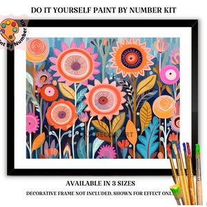 Flowers PAINT by NUMBER Kit for Adults  Modern Boho Whimsical Art Easy Beginner Acrylic Paint DIY Kit Living Bedroom Wall Art Gift for Mom