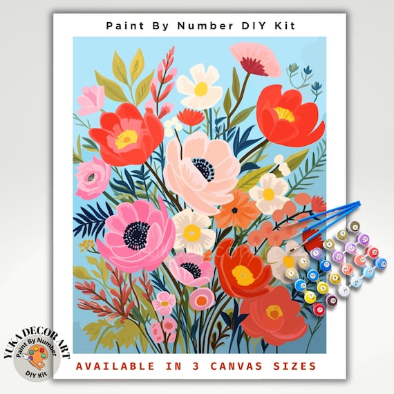 Wildflowers PAINT by NUMBER Kit for Adults,spring Flowers Garden DIY  Painting, Easy Beginners Paint Hobby Kit Living Wall Decor Art Gift 