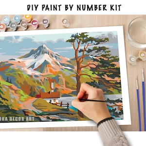 Mountain PAINT by NUMBER Kit for Adult & Kids, DIY Nature Vintage Style Art , Easy Beginner Acrylic Painting Kit,Home Decor Gift