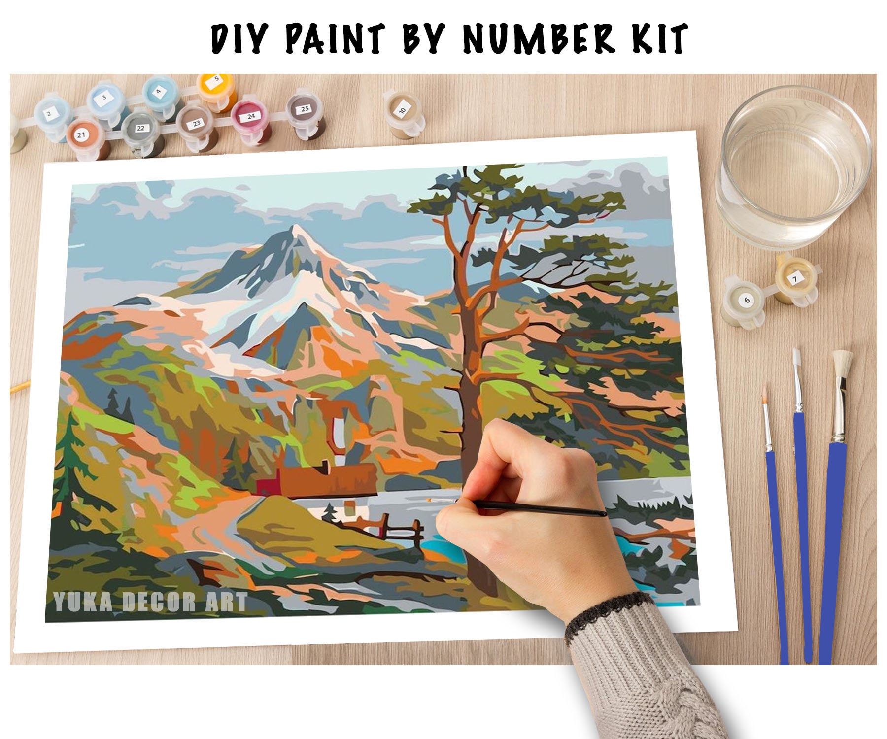 Mountain Lake Vintage Style PAINT by NUMBER Kit Adult, Valley in Forest  Scenery , Easy Beginner Acrylic Painting DIY Kit,rustic Decor Gift 