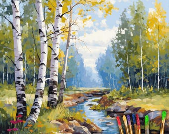 YEESAM ART Nouvelles Peinture au numero pour adulte enfants - Chalet calme dans la forêt 40x50