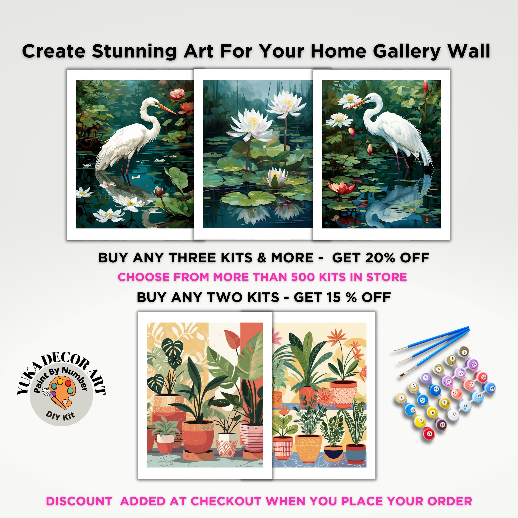 Floral PAINT by NUMBER Kit Adult white Lilies Lake Flowers DIY Painting ...