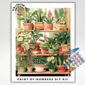 PAINT by NUMBER Kit For Adults Plants Minimalist GreenHouse Decor Print DIY Painting Easy Beginners Paint Kit Plant Lover Gift